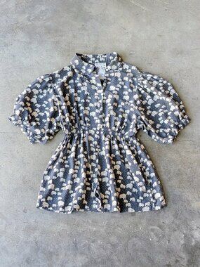 Paul & Joe Sister Silk Elephant Pattern Puff Sleeve Peplum Blouse size 2